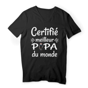 T-shirt Homme Col V - 100 % coton bio - TM044 , Certifié Meilleur Papa, père du monde