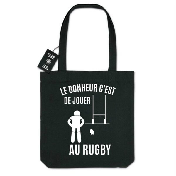 Totebag - BIO - 100% recyclé, LE BONHEUR C'EST DE JOUER AU RUGBY