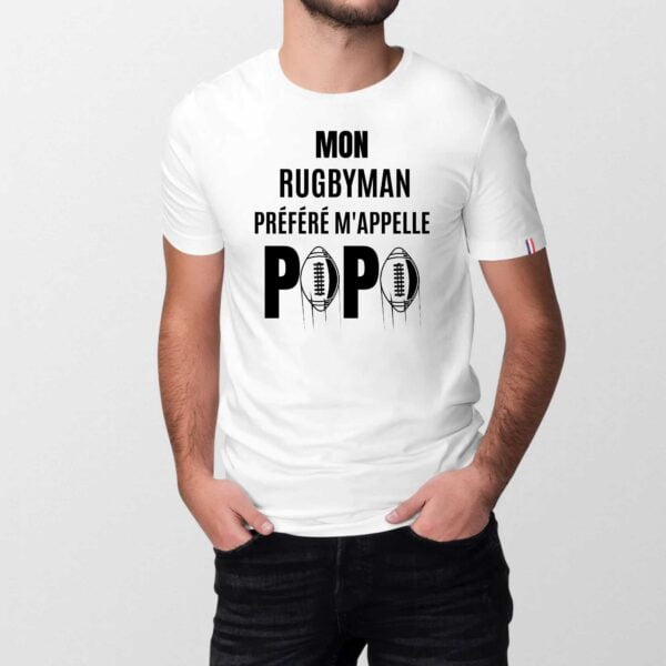 T-shirt Homme Made in France 100% Coton BIO : MON RUGBYMAN PREFERE M'APPELLE PAPA