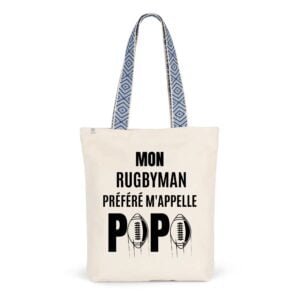 Totebag Ethnique - Coton BIO : MON RUGBYMAN PREFERE M'APPELLE PAPA
