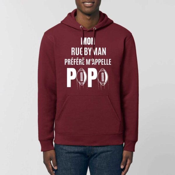 Sweat à capuche BIO Unisexe - CRUISER : MON RUGBYMAN PREFERE M'APPELLE PAPA