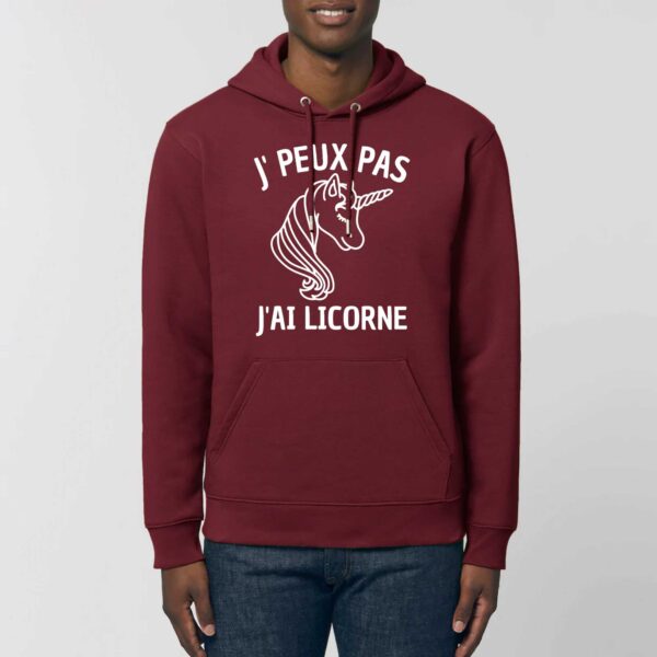 Sweat à capuche BIO Unisexe - CRUISER : J'PEUX PAS J'AI LICORNE