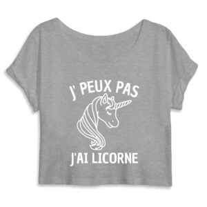 Crop Top Femme 100% Coton BIO - Mantis : J'PEUX PAS J'AI LICORNE