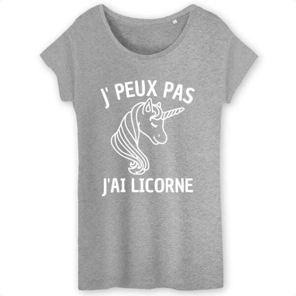 T-shirt Femme 100% Coton BIO - TW043 : J'PEUX PAS J'AI LICORNE
