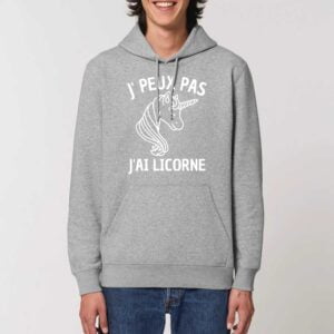 Sweat à capuche BIO Unisexe - DRUMMER : J'PEUX PAS J'AI LICORNE