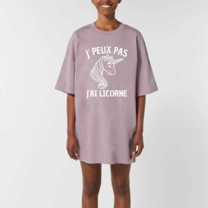 Robe T-shirt Femme 100% Coton BIO - TWISTER : J'PEUX PAS J'AI LICORNE