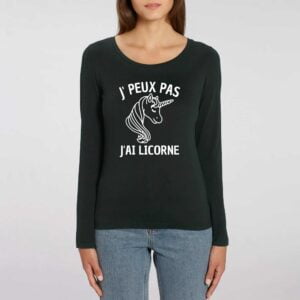 SINGER - T-shirt Femme manches longues : J'PEUX PAS J'AI LICORNE