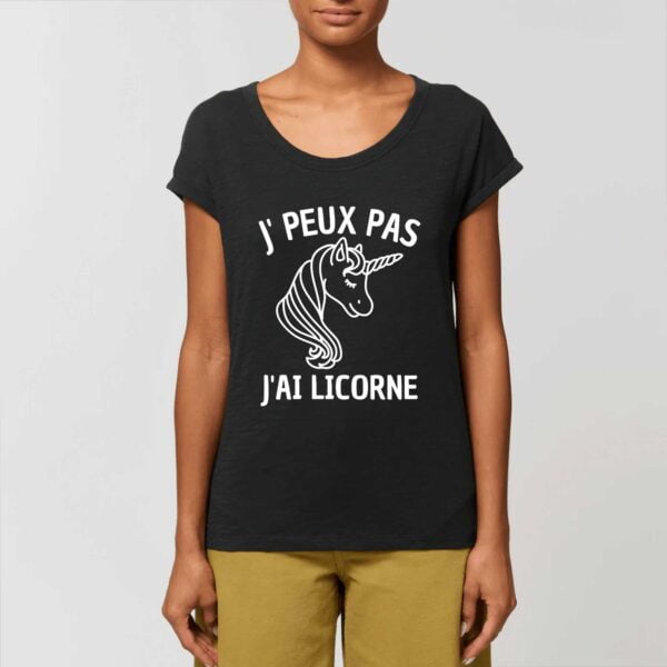 ROUNDER - T-shirt Slub Femme : J'PEUX PAS J'AI LICORNE