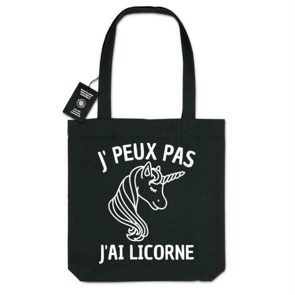 Totebag - BIO - 100% recyclé : J'PEUX PAS J'AI LICORNE