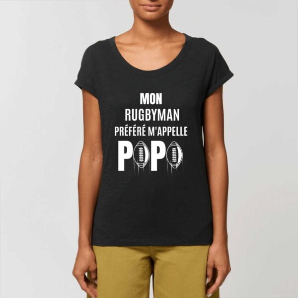 ROUNDER - T-shirt Slub Femme : MON RUGBYMAN PREFERE M'APPELLE PAPA