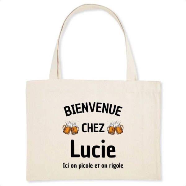 Shopping bag - Coton BIO BIENVENUE CHEZ Lucie Ici on picole et on rigole