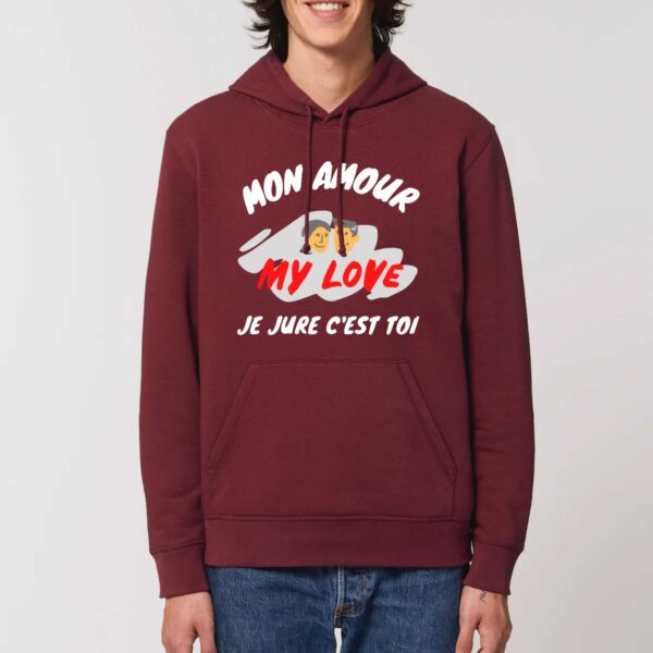 Sweat à capuche BIO Unisexe - DRUMMER Mon amour je jure c'est toi