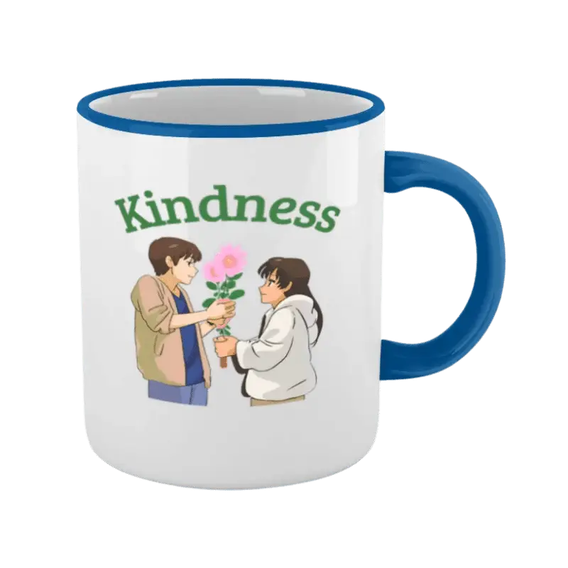 Tasse à bord et poignée colorés Kindness bleu