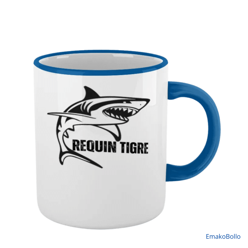 mug avec anse et bord colorés requin tigre