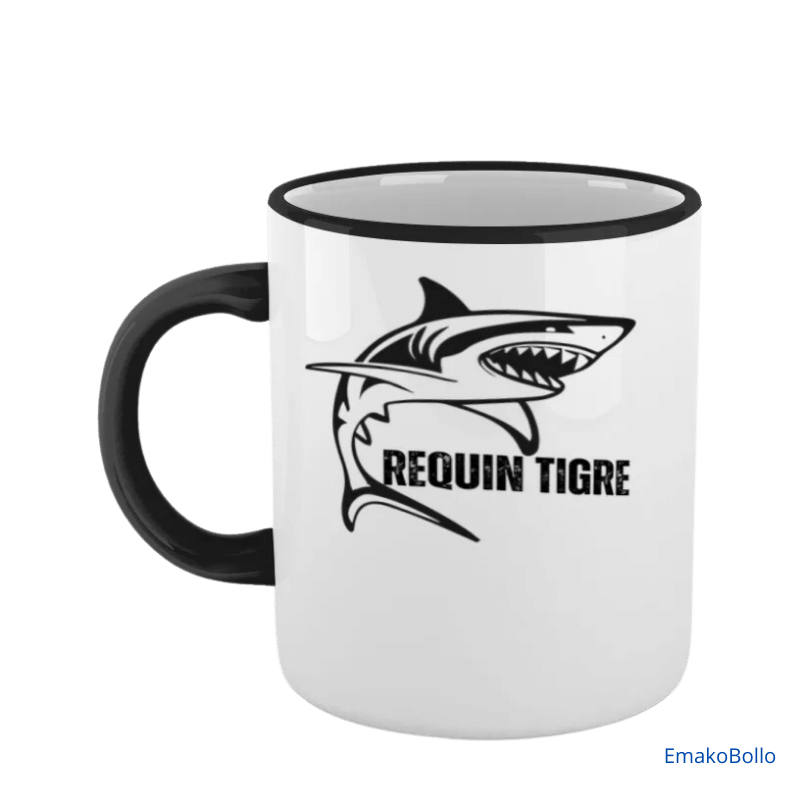Mug avec anse et bord coloré requin tigre pour café