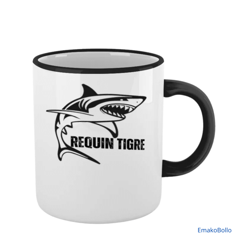 Mug avec anse et bord coloré requin tigre pour les amoureux des animaux
