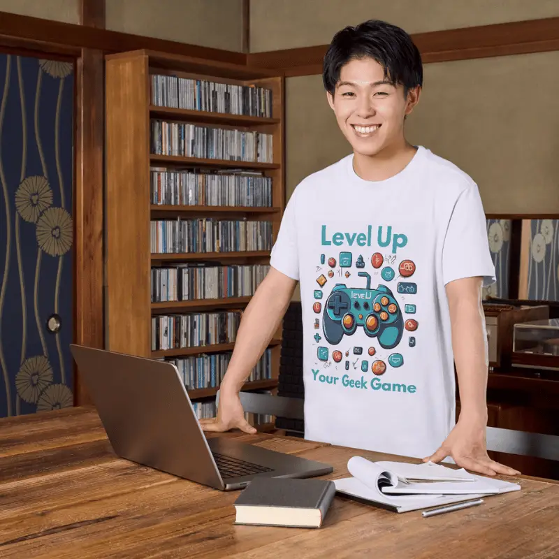 Ne manquez pas cette occasion de montrer au monde votre passion pour les jeux vidéo avec le T-Shirt Unisexe Level Up Your Geek Game.