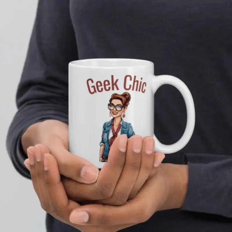 Avec le mug blanc brillant geek chic, chaque gorgée est une victoire,