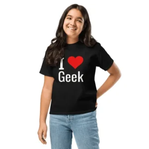 T-shirt geek enfant I Love Geek : Style classique pour garçon et fille .