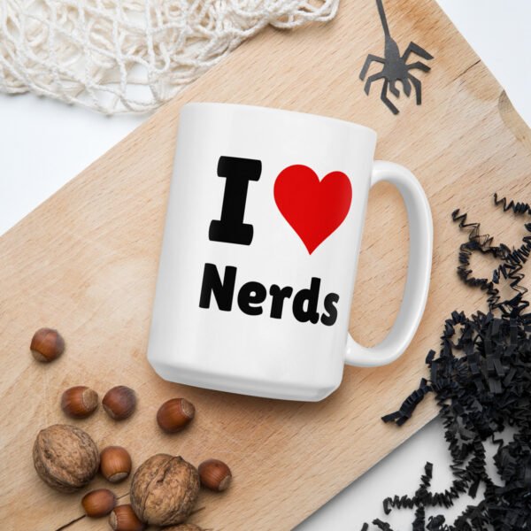 Mug blanc brillant I love Nerds – Image 3