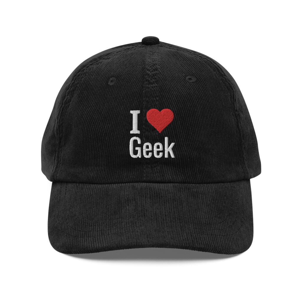Casquette baseball I love geek avec broderie blanche