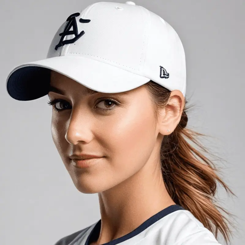 Une femme qui porte une casquette de baseball blanche avec le design Los angeles