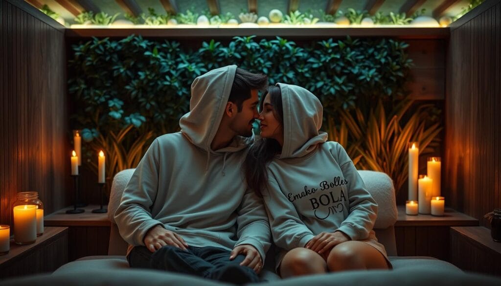 aux personnalisés romantiques : un homme et une femme vivant des moments amoureux uniques. Avec des sweat à capuches personnalisés