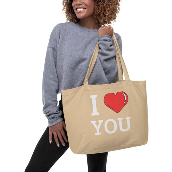 Large organic tote bag "I Love you": Le sac en coton bio tendance de l'année ! – Image 3