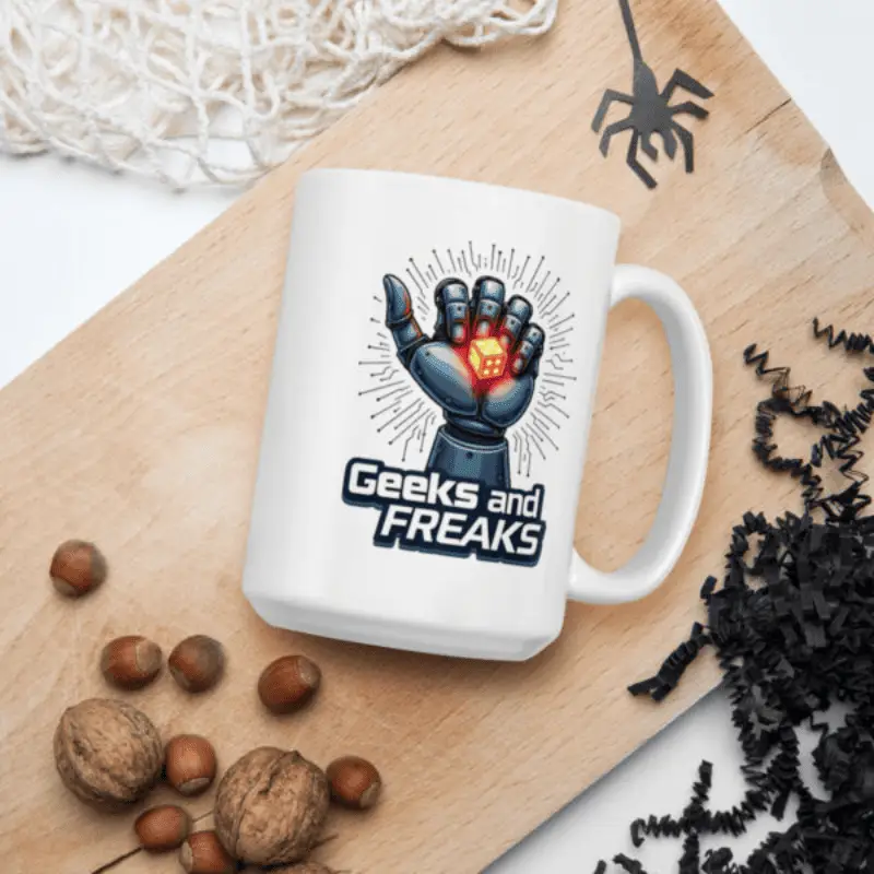 mug blanc brillant imprimé geeks and freaks