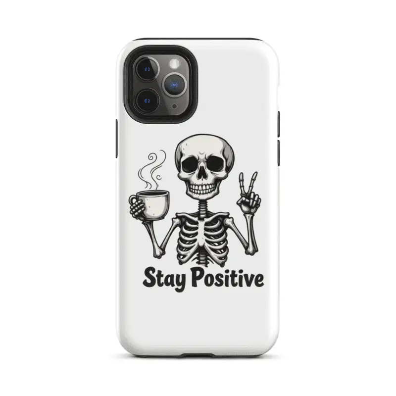 Coque iPhone rigide blanche skeleton Stay Positive protégez avec style !