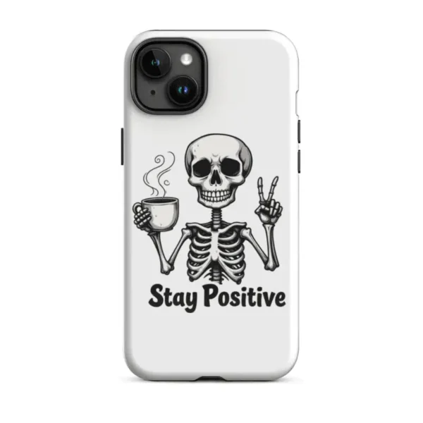 coque iphone rigide skeleton blanc trasparent halloween imprimé "Stay Positive".