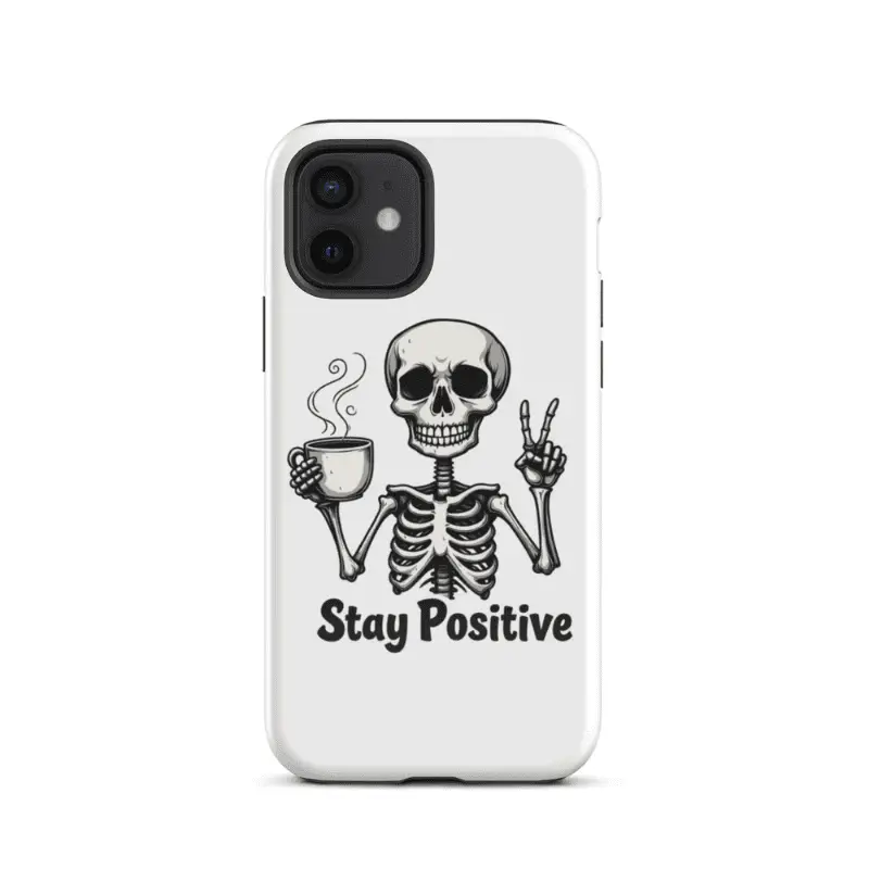 coque iphone rigide blanche skeleton halloween imprimé Stay Positive.