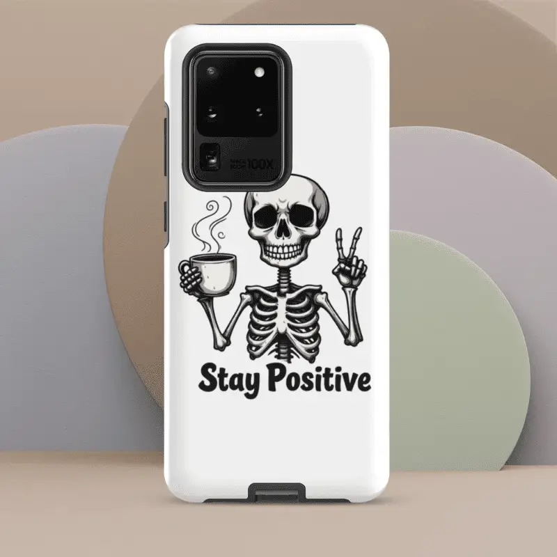 Coque solide personnalisée Samsung Halloween Skeleton imprimé Stay Posisitive Gardez le sourire