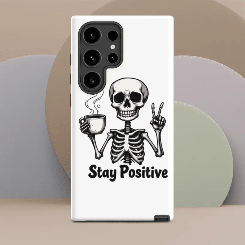 Coque solide personnalisée Samsung Halloween squelette imprimé Stay Positive !