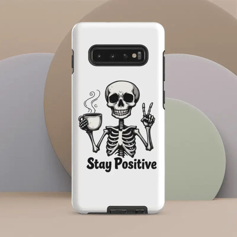 Coque personnalisée Samsung Skeleton Halloween imprimée Stay Positive !