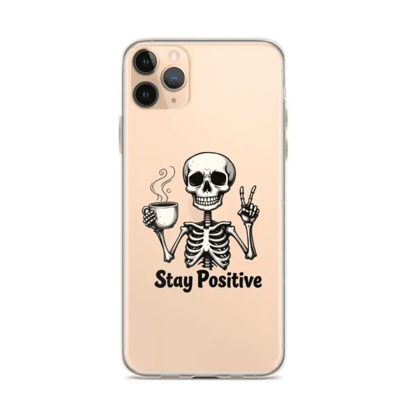 Coque pour iPhone personnalisée Stay Positive, brillant skeleton halloween