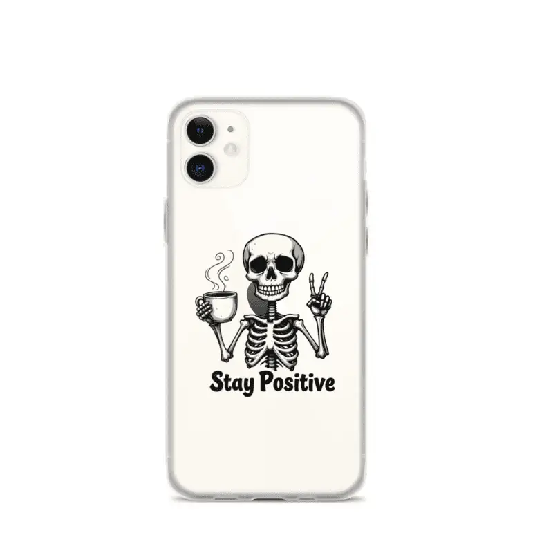 Coque pour iPhone personnalisée skeleton halloween imprimé stay positive, coque iPhone 12