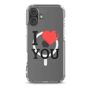 Coque transparente pour iPhone 16 avec MagSafe avec le design I Love You.