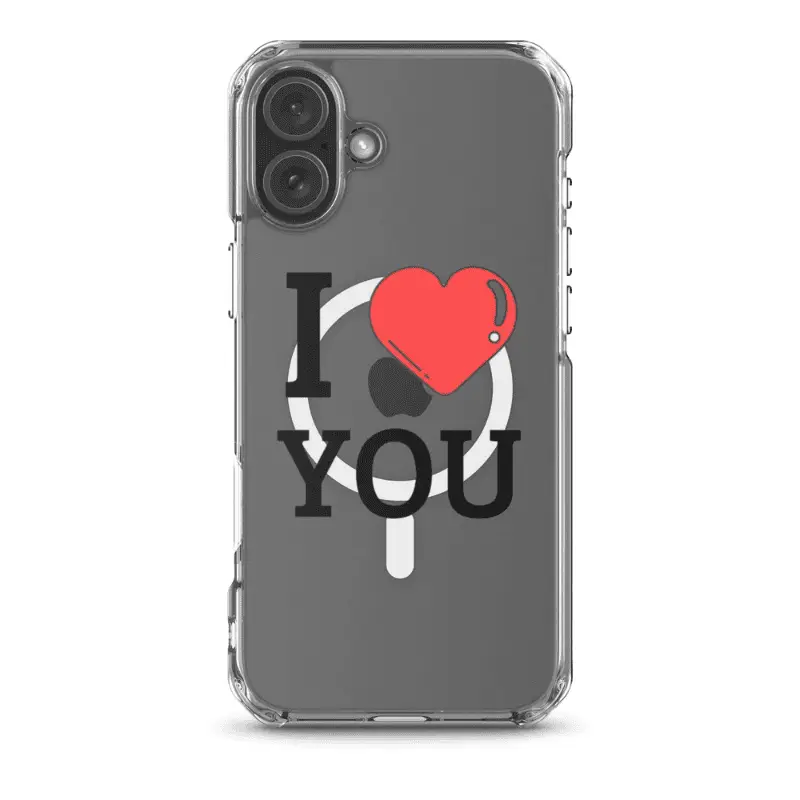 Coque transparente pour iPhone 16 avec MagSafe avec le design I Love You.