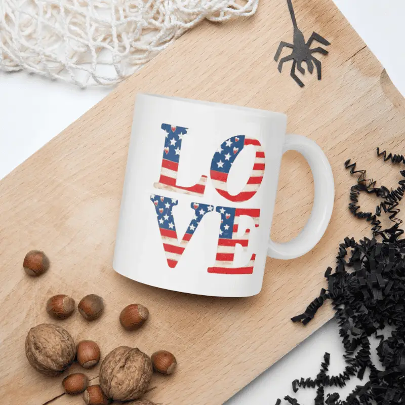 mug blanc brillant americain personnalisé patriotic love