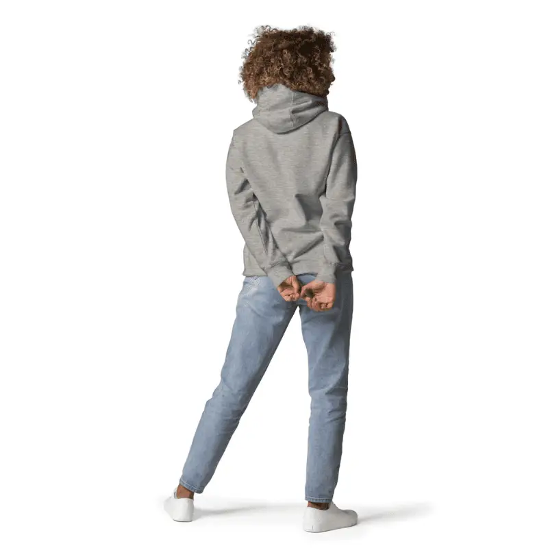 jeune femme de dos arborant un capuche geek chic garbon grey.