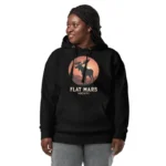 Femme arborant un sweat capuche personnalisé noir geek galaxy imprimé Flat Mars Society