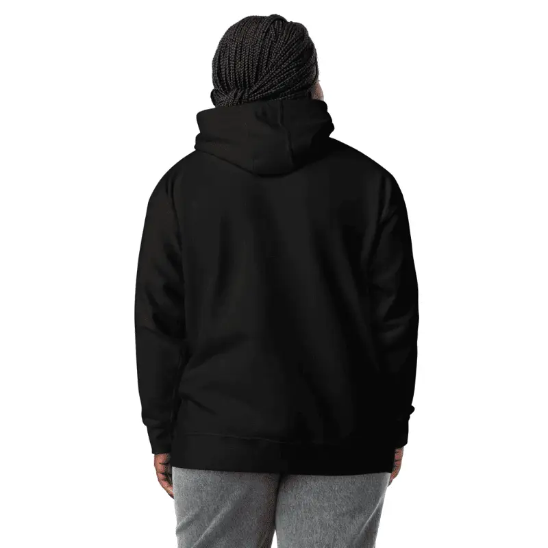 Femme de dos arborant un sweat à capuche personnalisénoir geek