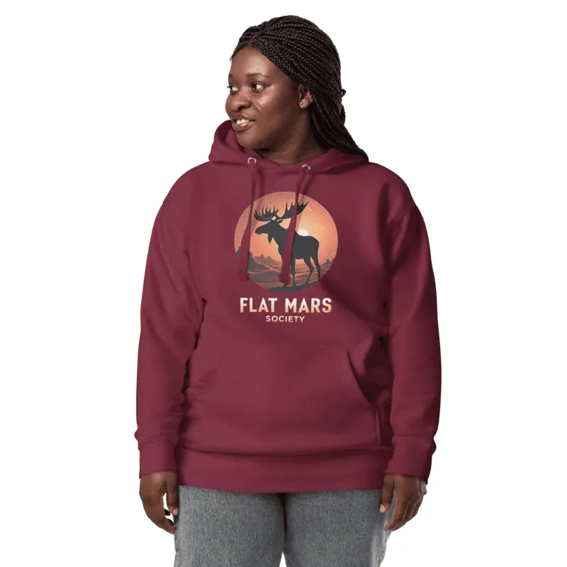 Sweat Capuche Personnalisé geek bordeaux imprimé FLAT MARS SOCIETY porté par une femme