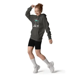 Femme portant un sweat capuche Feat noir vintage imprimé Flat Mars Society