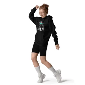 Femme arborant un sweat capuche feat noir imprimé Flat Mars Society