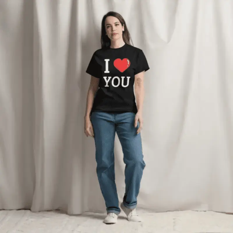 Jeune femme arborant un T-shirt I love you noir