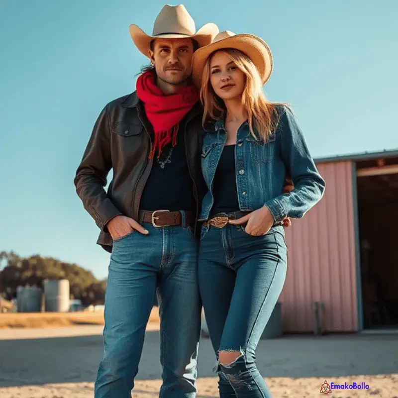 femme et homme cowboys arborant un couvre-chef