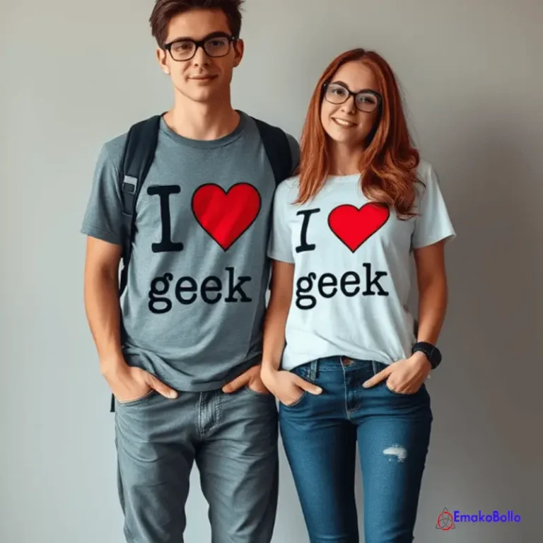 geek game faverges, couple arborant un t-shirt I love geek