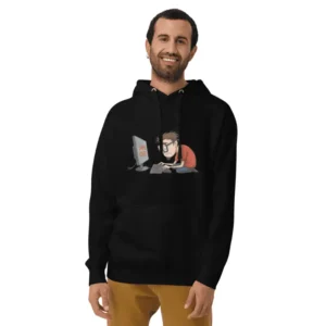 homme souriant arborant un pull à capuche personnalisé noir game over